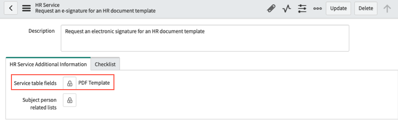Add the PDF Template field to the HR service.