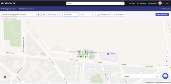 Last updated refresh time interval label on the map.