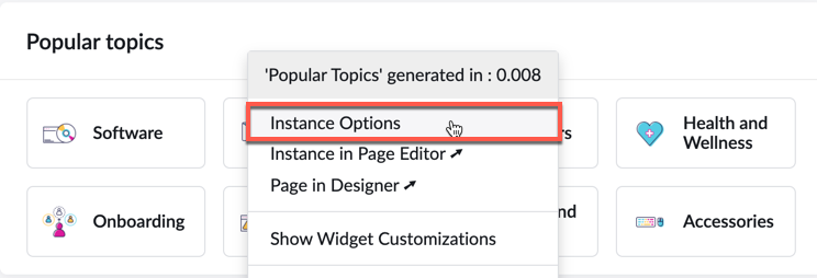 Popular topics widget instance options