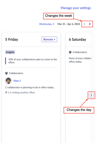 Navigation arrows on the Employee Presence dashboard.