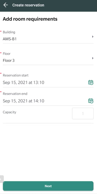 Workplace Service Delivery for Mobile - Create reservation form on Now mobile.