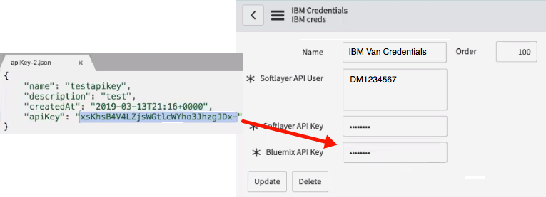 Bluemix apiKey の値を IBM 資格情報フォームの Softlayer API ユーザーにコピーしますか？