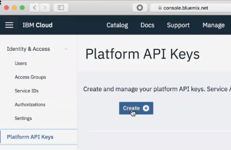 IBM プラットフォーム API キーの作成