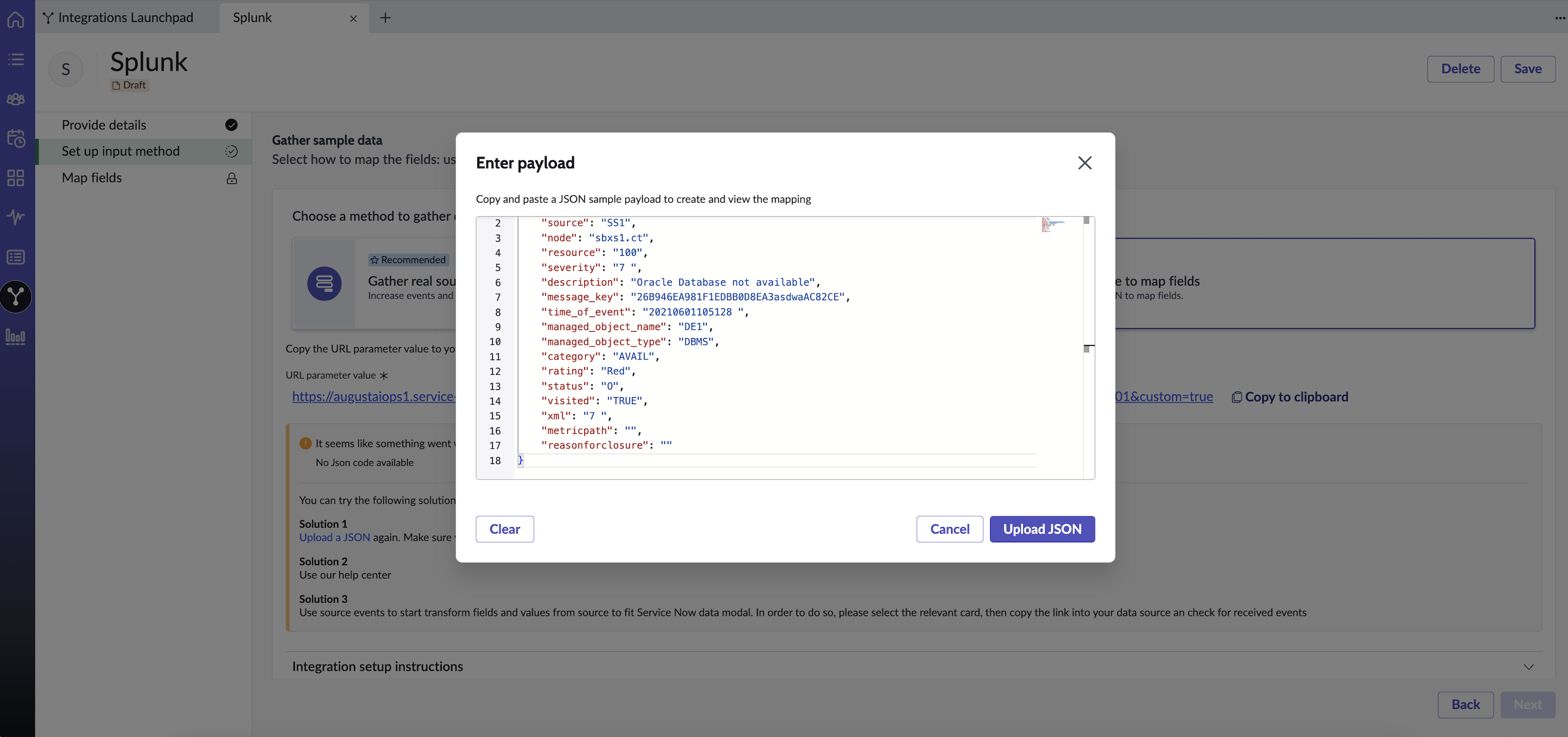 Upload der JSON-Nutzlast des anwenderdefinierten Connectors