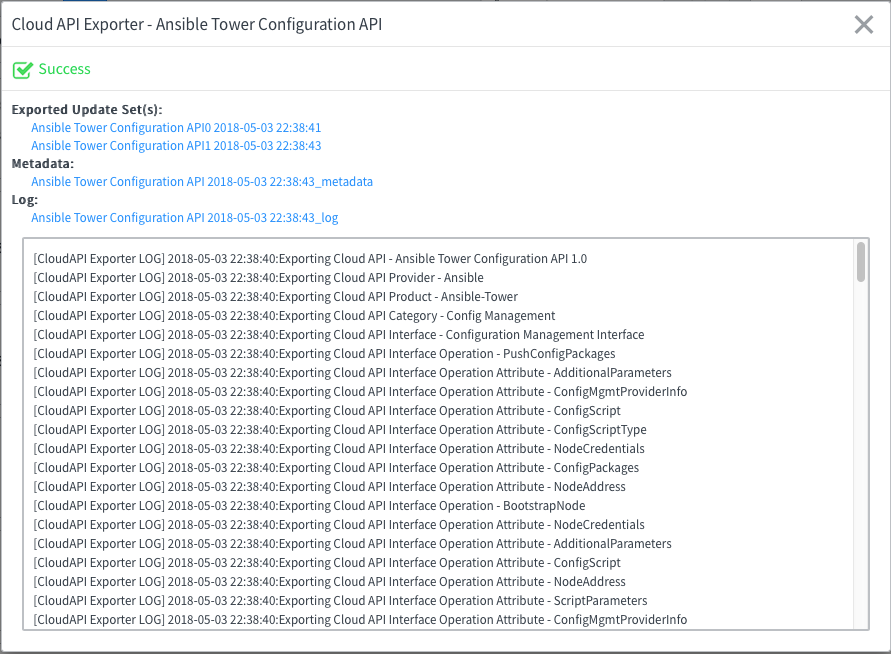 Erfolgsfenster des Cloud-API-Exporters