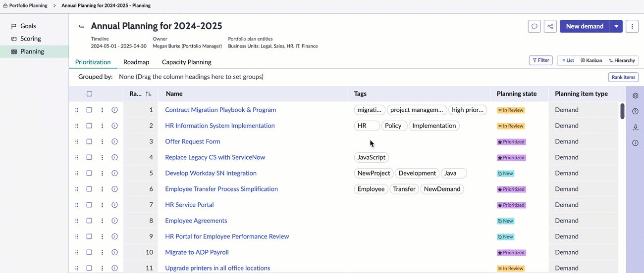 Add tags to planning items.