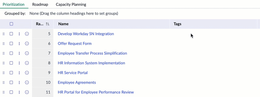 Add tags to a planning item from the grid view.