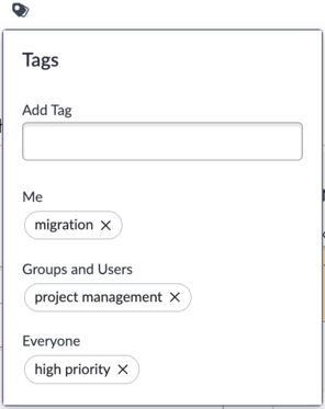 Tags with visibility settings.