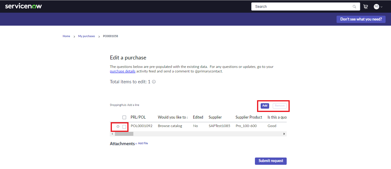 Purchase Line List on Edit Page
