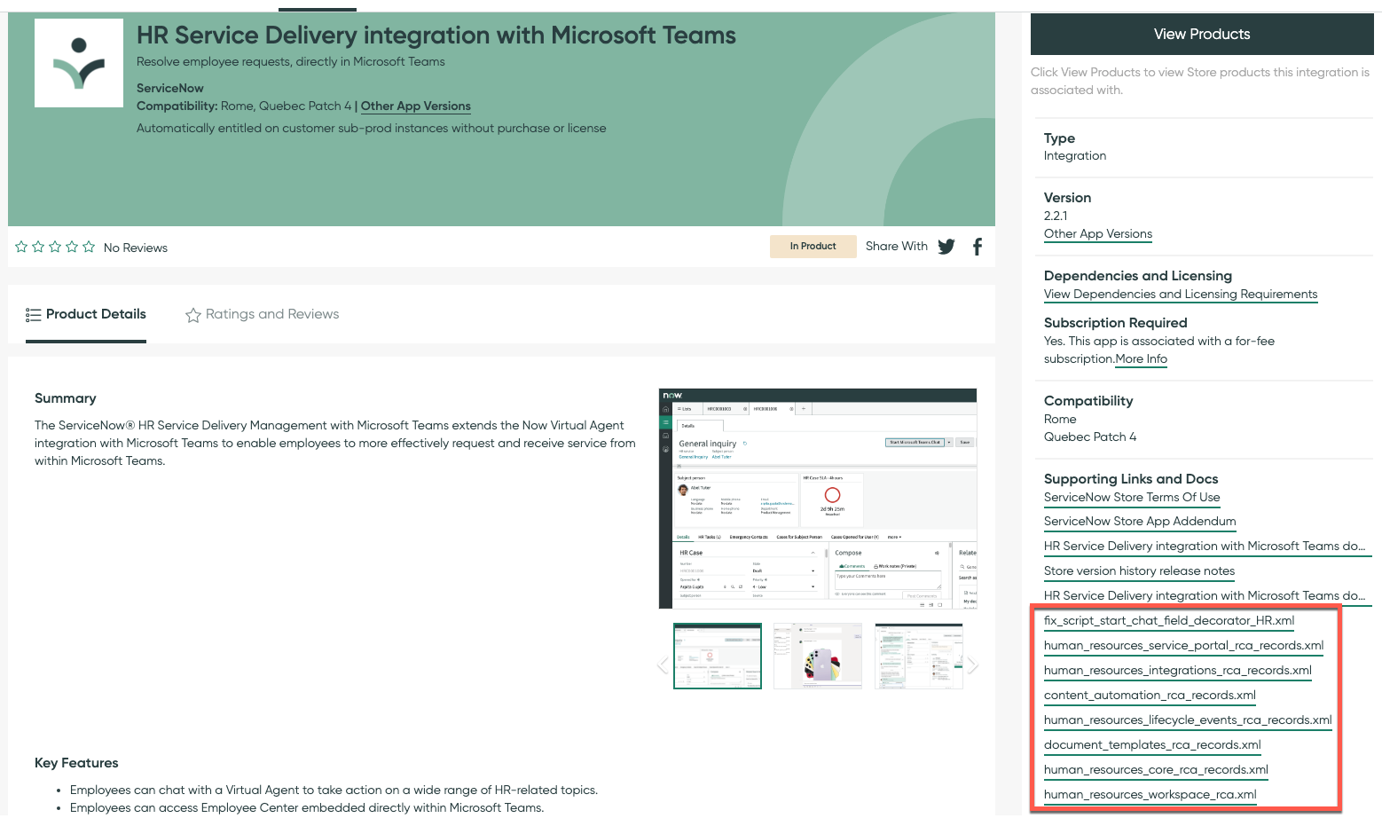 HR Service Delivery Integration with Microsoft Teams 스토어 페이지의 업데이트 세트