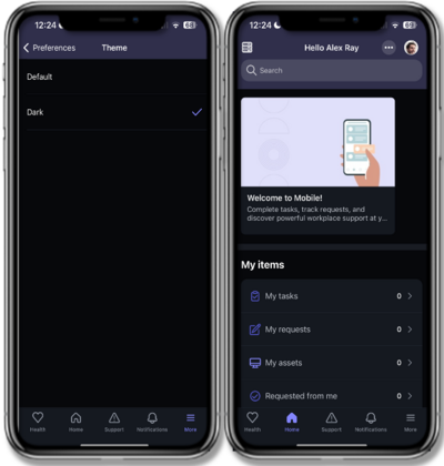 Aplicativo para celular com tema escuro habilitado