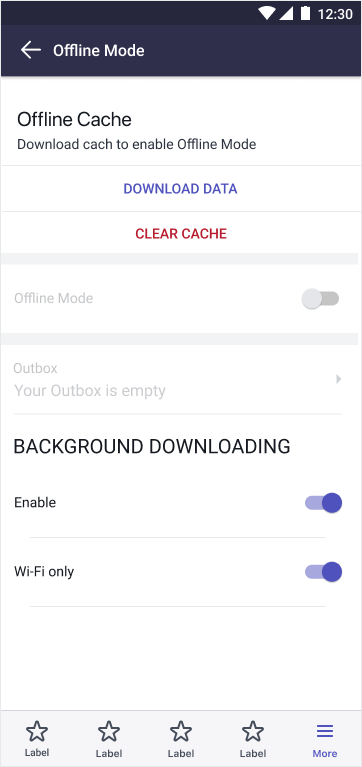 Configurações do usuário no modo off-line
