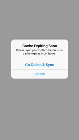Mensagem de aviso para evitar a expiração do cache.