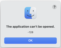 Fenêtre contextuelle indiquant que l'application ne peut pas être ouverte.