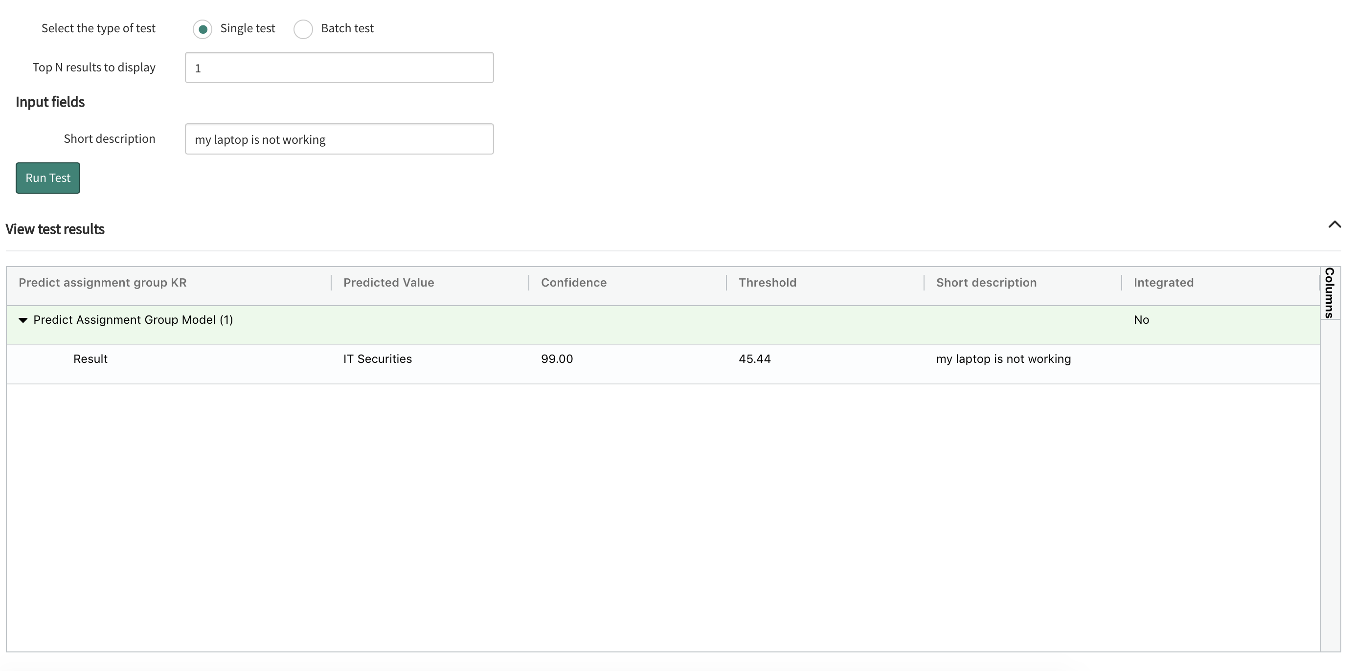 Test unique ITSM PIWB