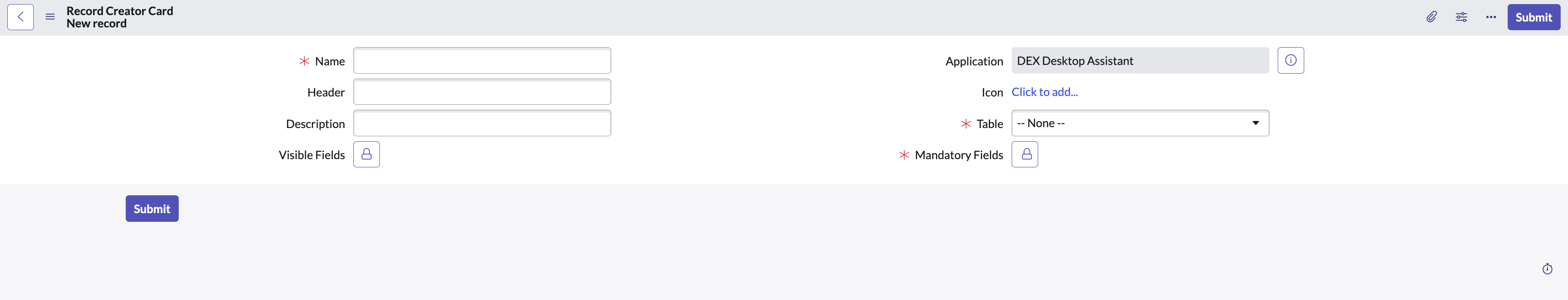Page sur laquelle vous pouvez entrer les détails et créer une carte de créateur d'enregistrement.