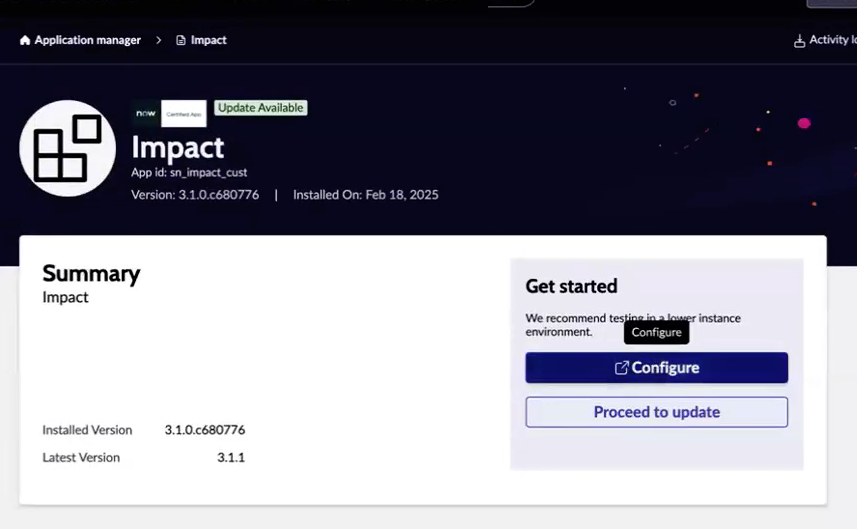 Configure option for Impact in the Application Manager.
