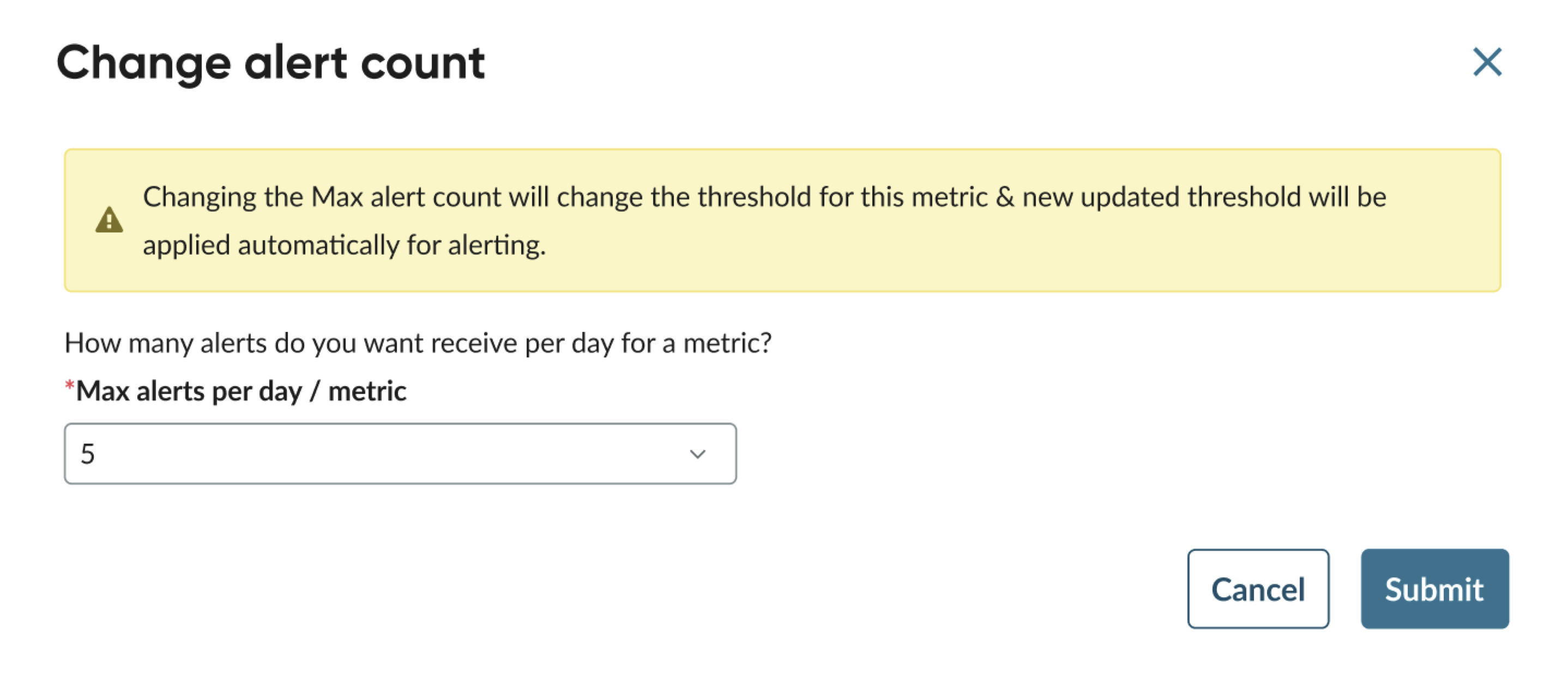 The Change alert count metrics option.
