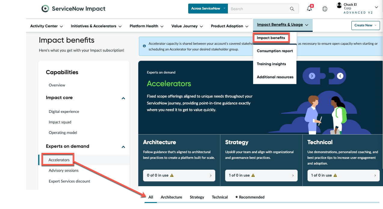 Accelerators selection screen.