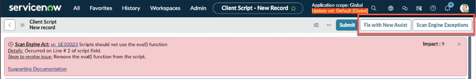 Example Scan Engine code fix finding.