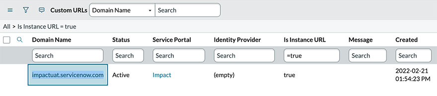 Custom URL example in the Domain name table.