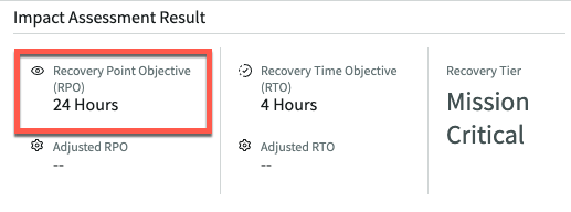 提供された応答に基づいて計算された RPO 値が影響度評価結果カードに表示されます。