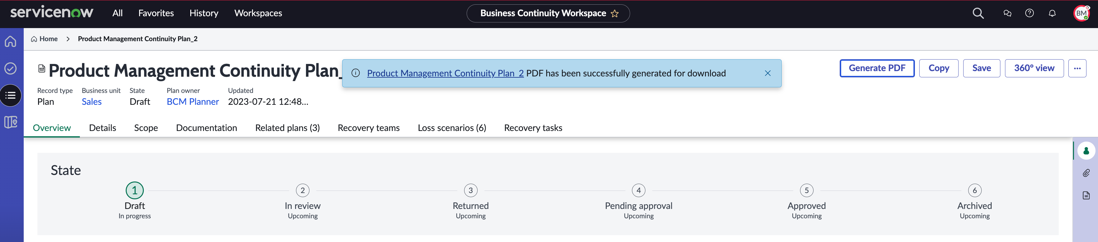 BCP の PDF の生成。