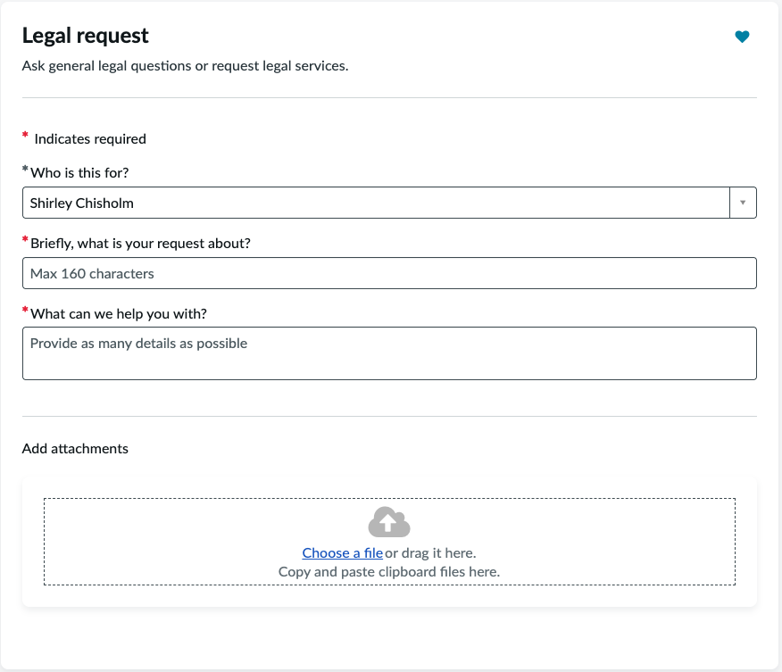 画像は、法務サービスデリバリの一般的な法務要求フォームを示しています。