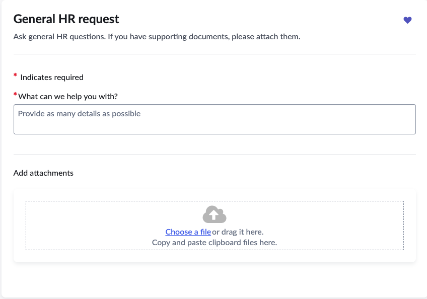 画像に表示された一般的な HR 要求フォーム。
