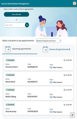 The Manage your appointments view which displays the user's upcoming appointments.