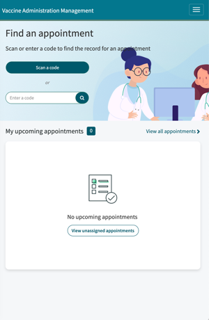 The Manage your appointments view which displays the user's upcoming appointments.