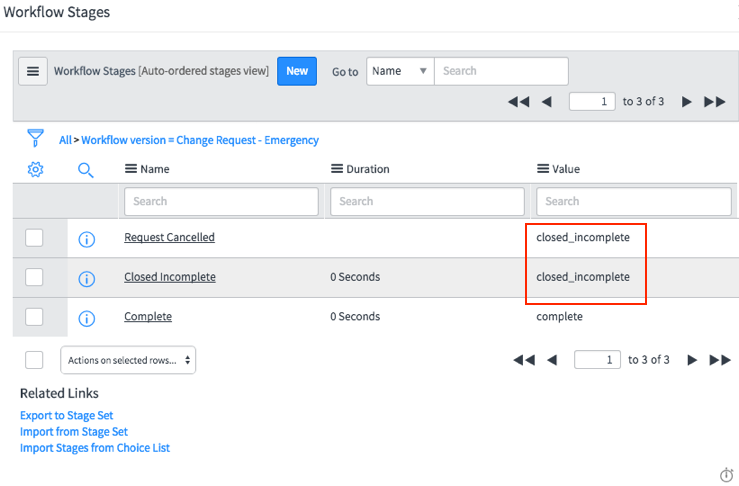 Enregistrement des étapes du workflow affichant les noms des étapes Demande annulée et fermée incomplète avec une valeur de closed_complete.