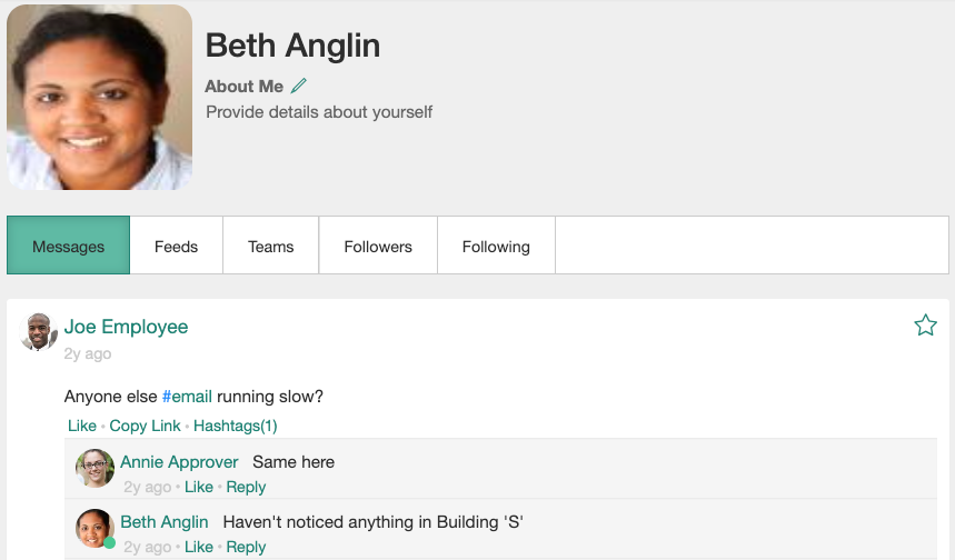 Dossier de profil de Beth Anglin.
