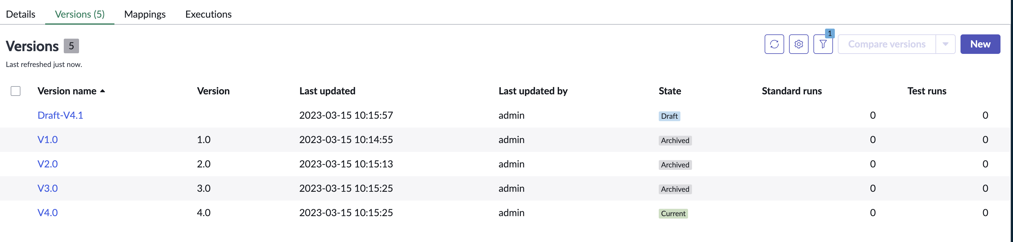 Numérotation des versions de stratégie.