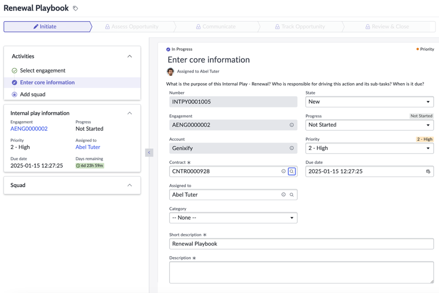 Renewal playbook: core information