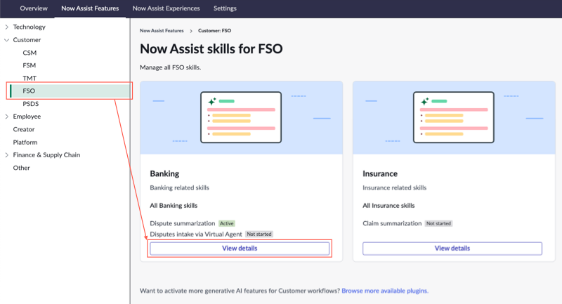 Aceitação de disputas via Virtual Agent está no grupo de fluxo de trabalho Cliente > FSO, na seção Banco.
