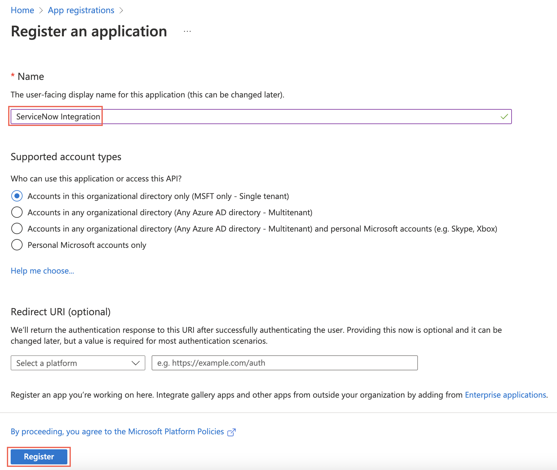 Eine App wird registriert.