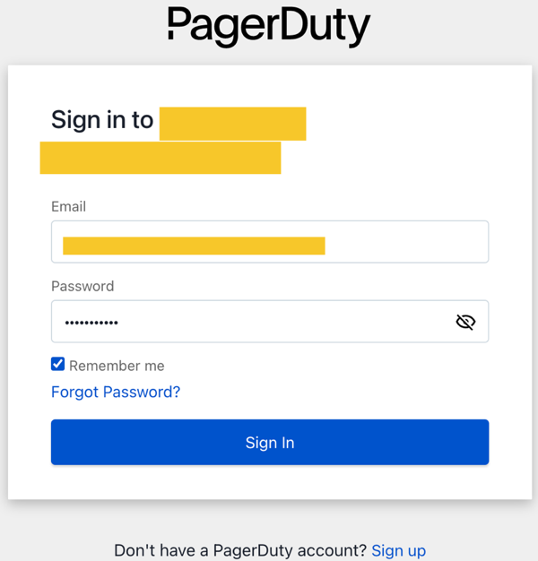 Anmeldeseite für PagerDuty-Anwendung.