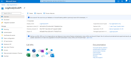 Anwendungsübersichtsseite in Azure.