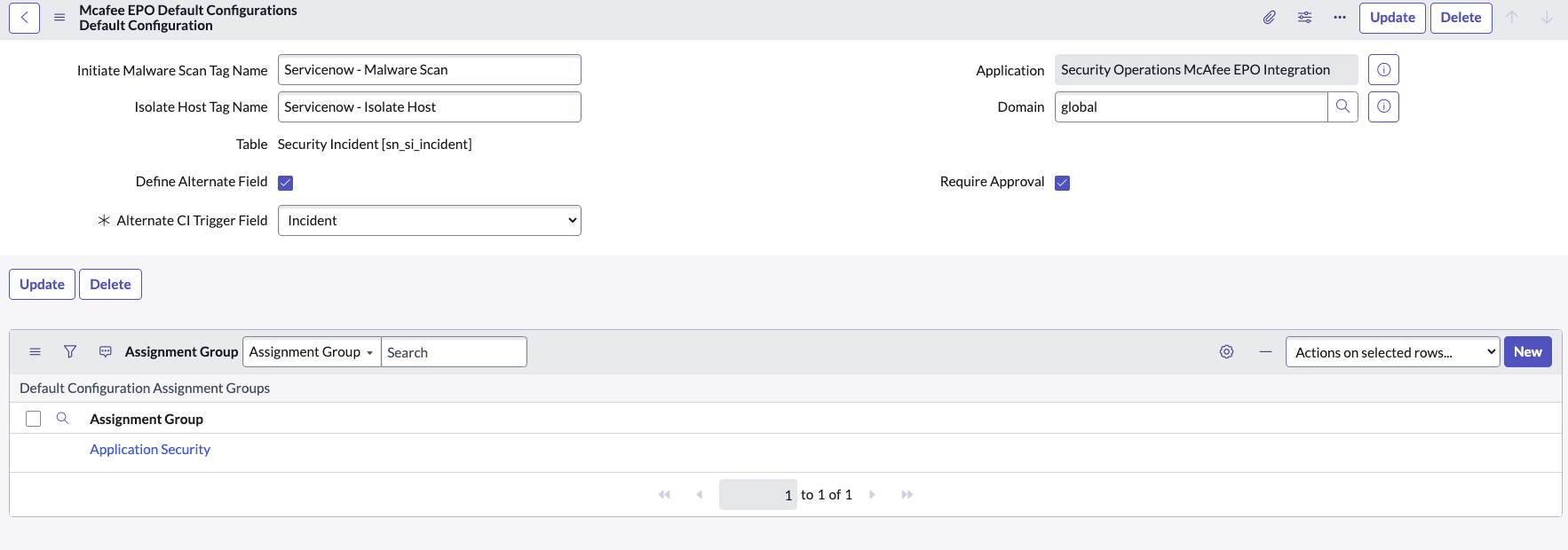 Bearbeiten Sie Sicherheits-Tags in ServiceNow AI&nbsp;Platform Für die McAfee-Integration