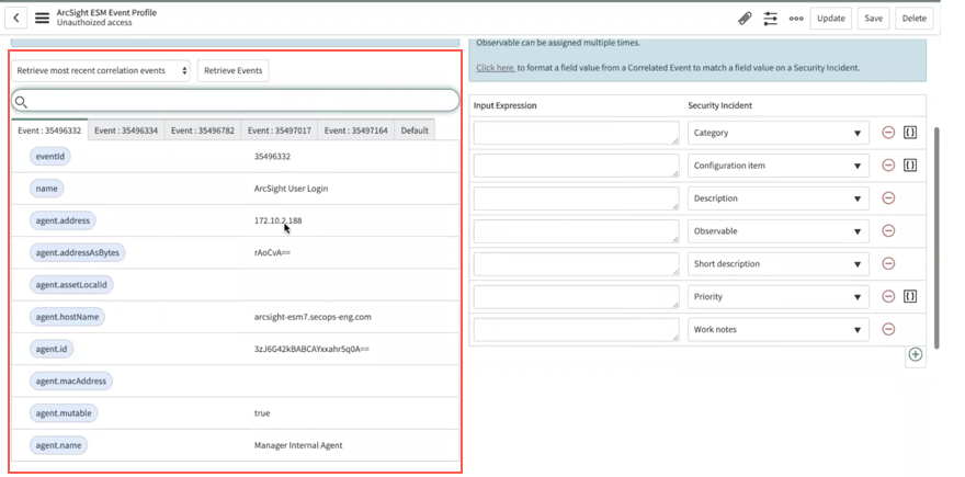 ArcSight ESM: Profil erstellen: Ereignisse abrufen