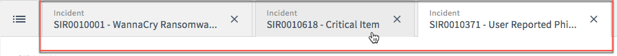 Schnittstelle mit Registerkarte „Security Incident“