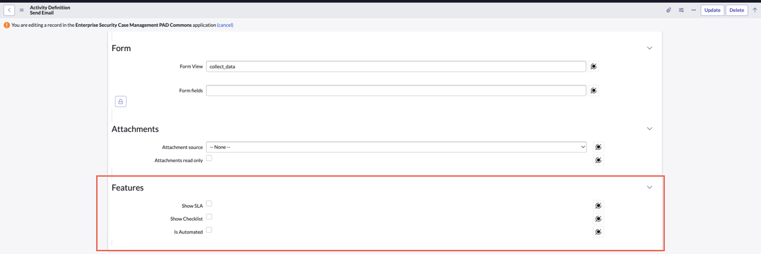 Aktivitätsdefinition – Seite „E-Mail senden“-Formular