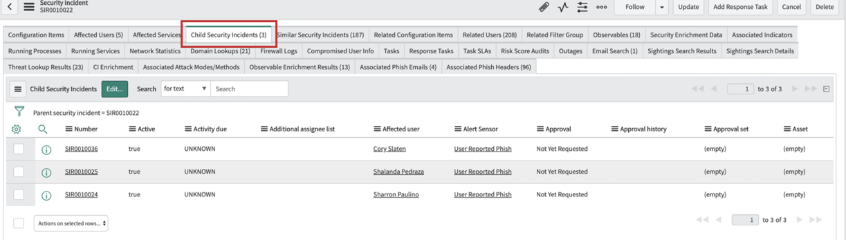 Untergeordnete Security Incidents
