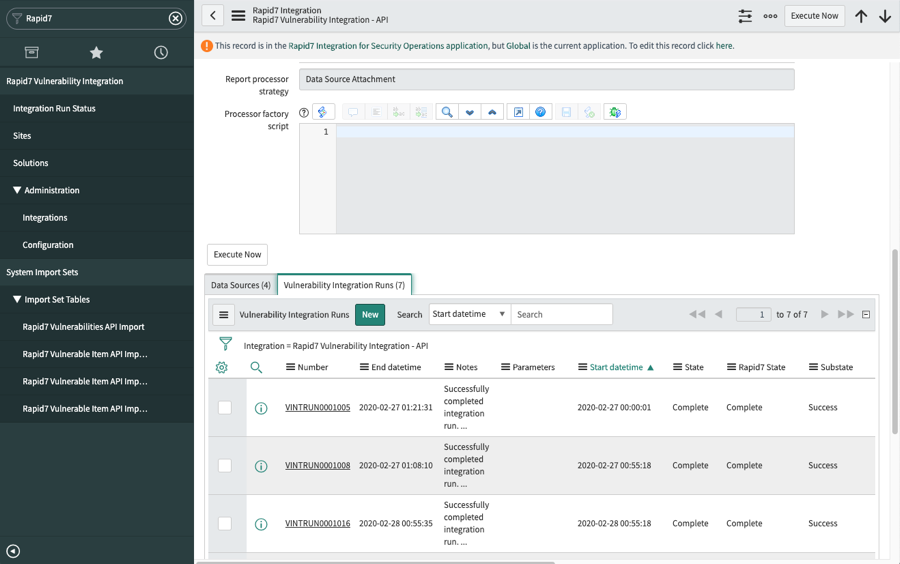 Datensatz der Rapid7-Integrationsausführung