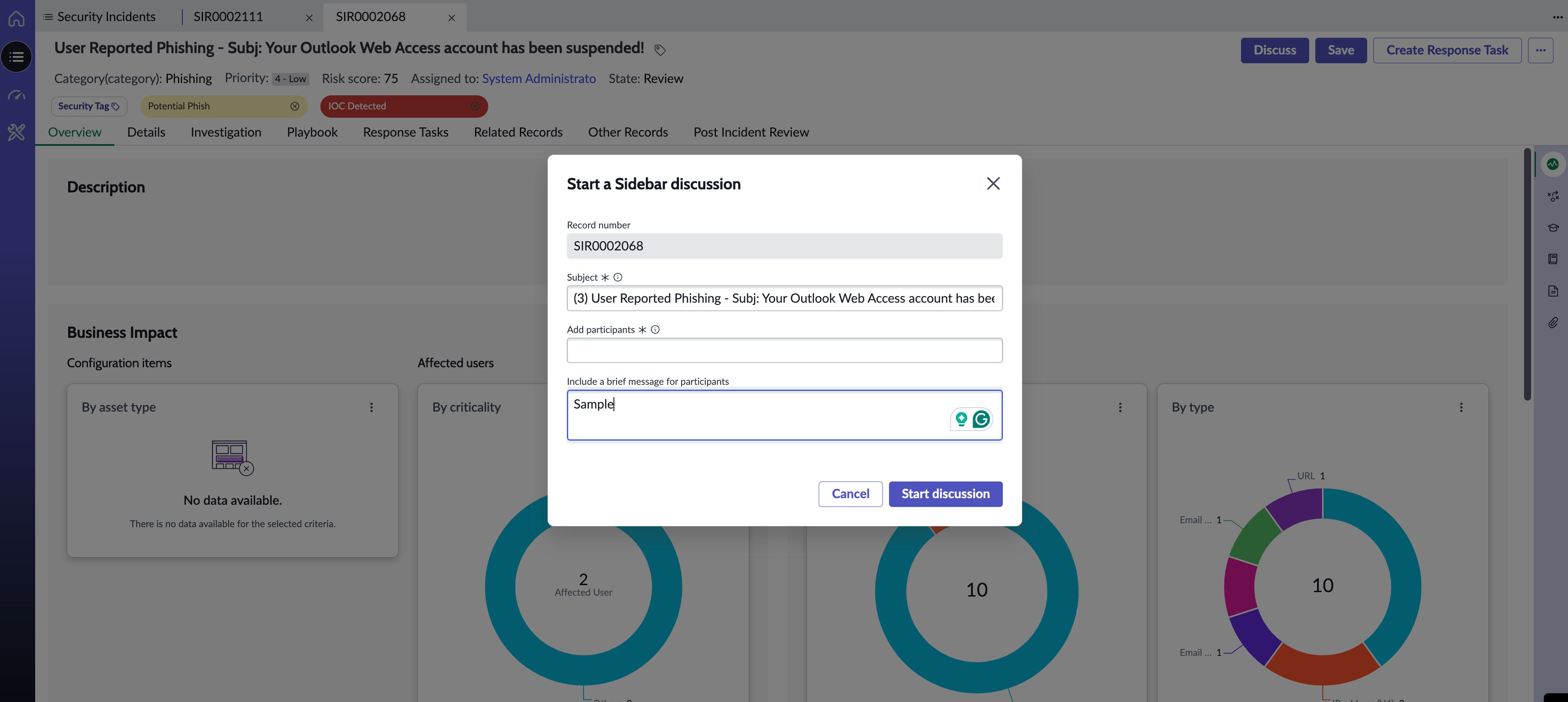 Initiieren Sie einen Sidebar-Chat in Security Incident Response