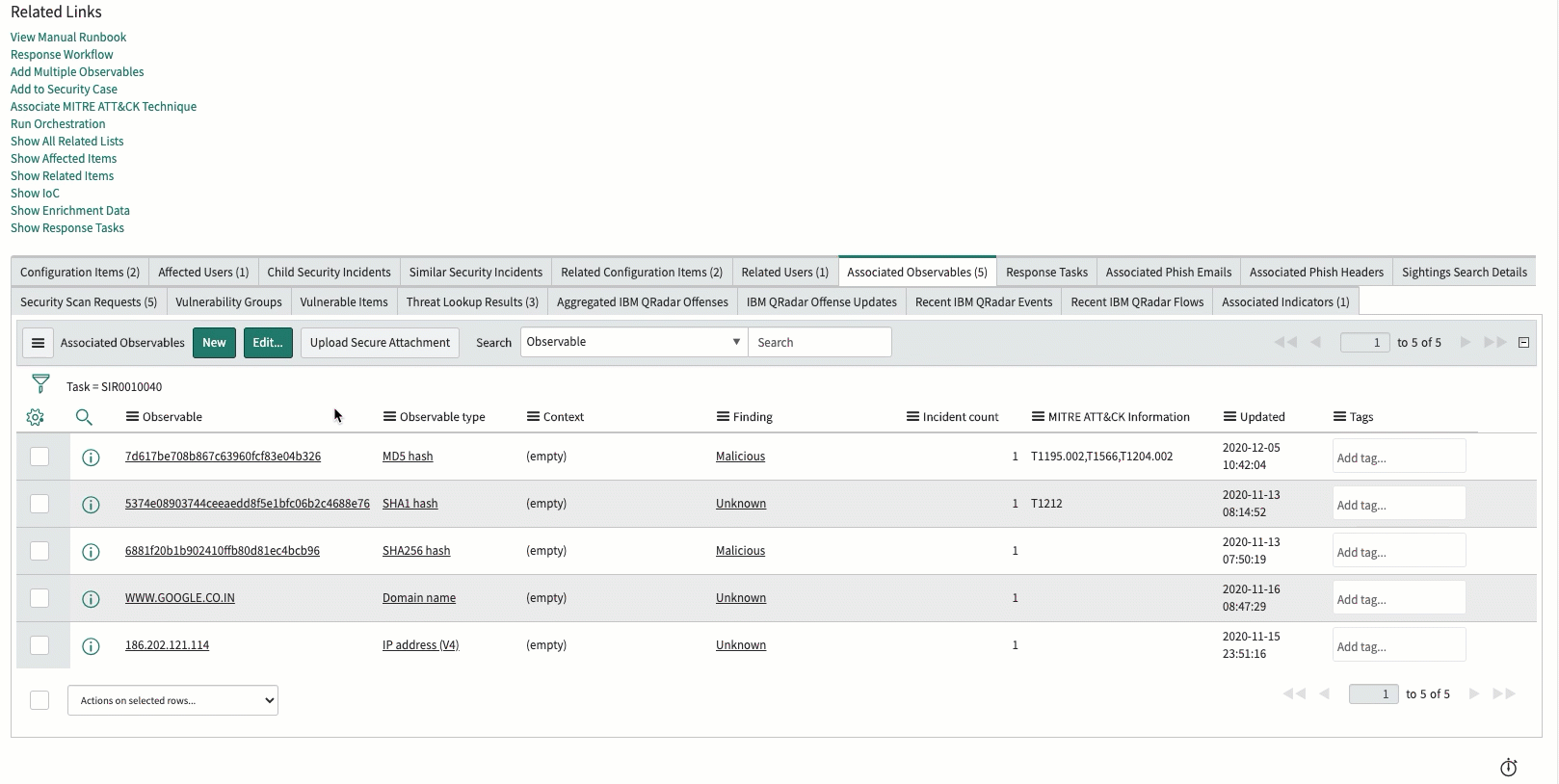 Rollup der MITRE ATT&CK-Informationen manuell vom erkennbaren Element zum Security Incident.
