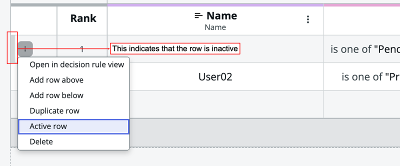Setting rows as active