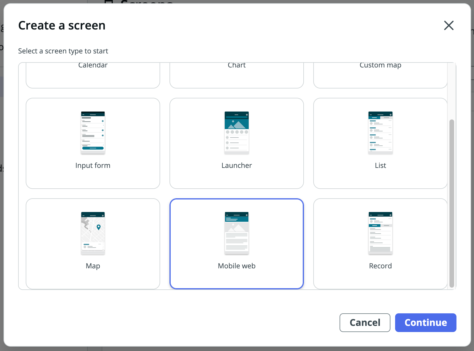 Create a screen modal