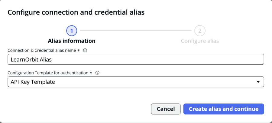 Connection and credential alias window.